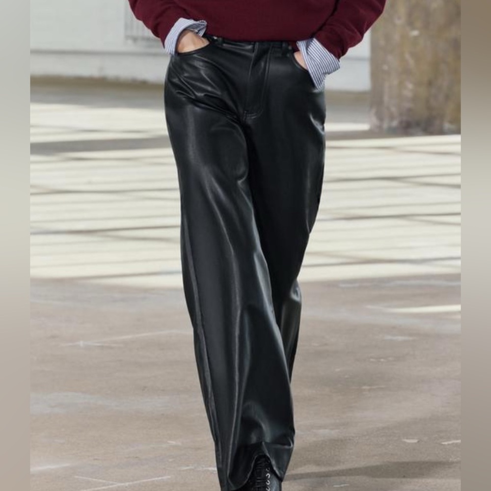 Zara faux leather straight leg pants from the ZW collection